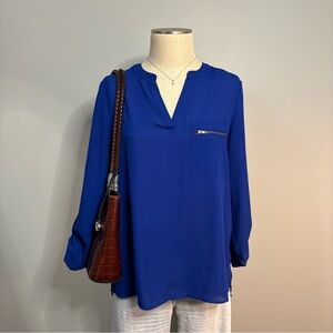 New Directions Royal Blue Blouse with Zipper Pocket